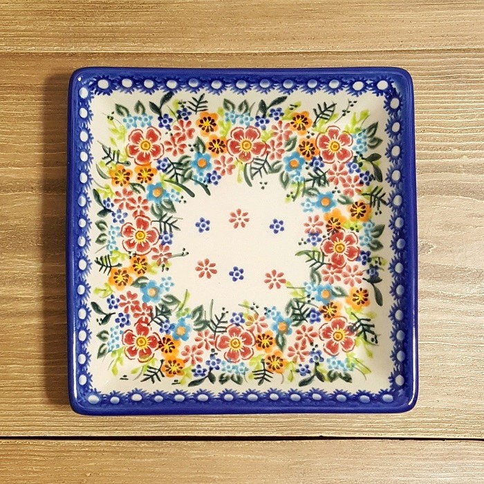 ポーランド食器 VENA社 UNIKAT 縁あり長方形皿 花 used ポーリッシュ